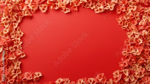 Red Pasta Border Forming A Frame On Red Background