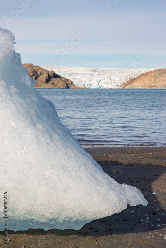 View of Qalerallit fjord and glacier in the south of Greenland photo