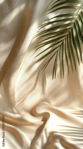 Soft natural light creating warm shadows on draped fabric with a potted plant...