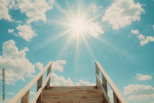 Majestic stairs leading towards a bright sky on a sunny day