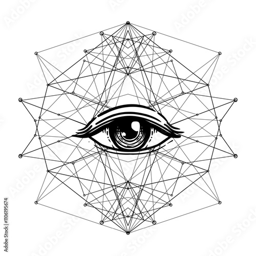 Eye with sacred geometry symbol tattoo design. Seed of Life. Ancient geometri...
