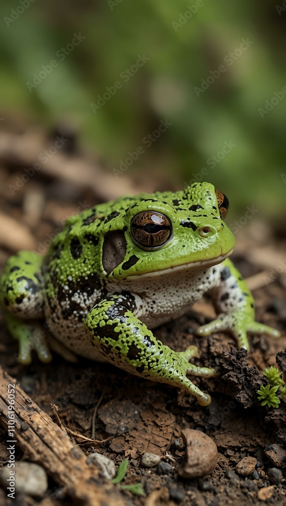 Naklejka premium Green toad in a natural setting.