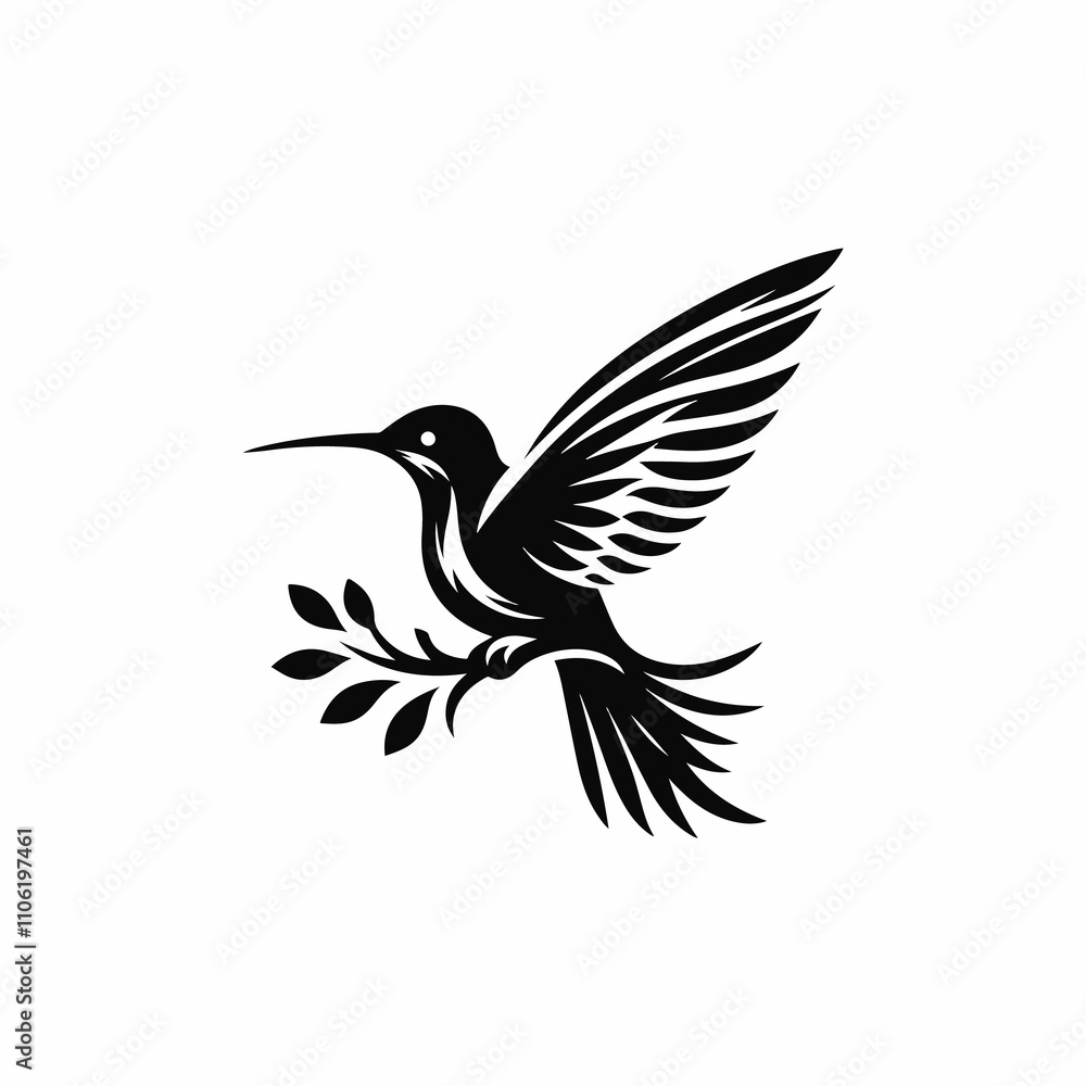 Obraz premium humming bird vector silhouette white background.