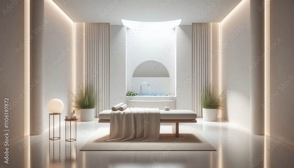 Fototapeta premium Refined Wellness Spa with Gentle Color Accents and Soothing Water Feature