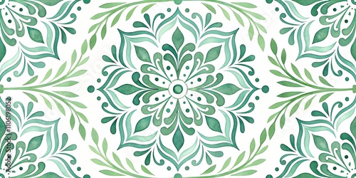 abstract geometrical seamless pattern. hand painted green ornament on white background. monochrome watercolor texture. print for packaging paper, fabric, wrapping gifts, scrapbooking wallpaper 
