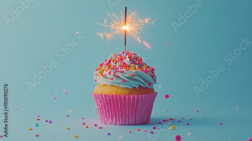 Colorful cupcake with sparkler celebration during festive occasion