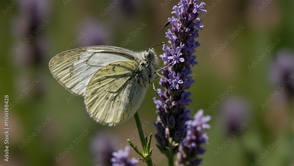 Green-veined white butterfly on lavender. Green-veined white butterfly on lavender.
