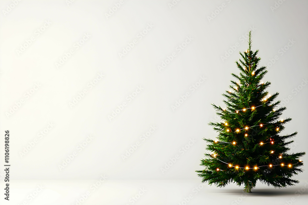 Elegant Christmas Tree Decorated with Warm Lights Against Minimalist Background for Holiday Season and Festive Celebrations in Modern Space Elegant Christmas Tree Decorated with Warm Lights Against Minimalist Background for Holiday Season and Festive Celebrations in Modern Space