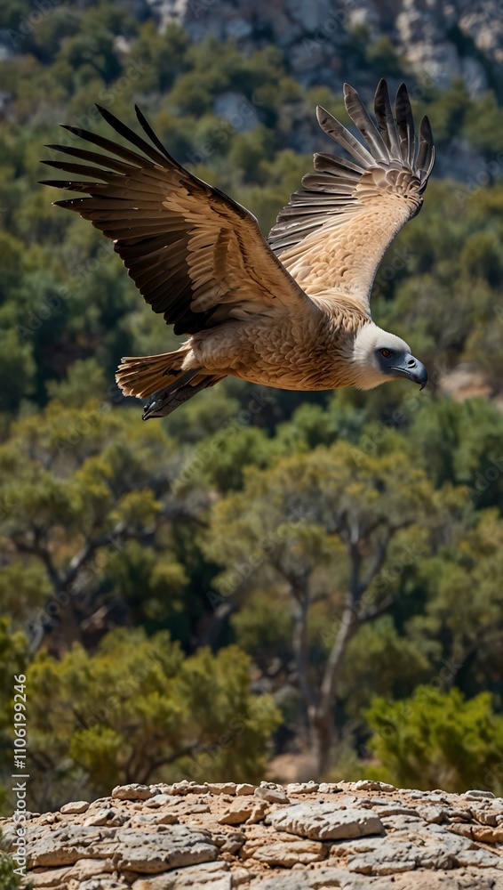 Naklejka premium Griffon vulture flying in the Cazorla Nature Park.