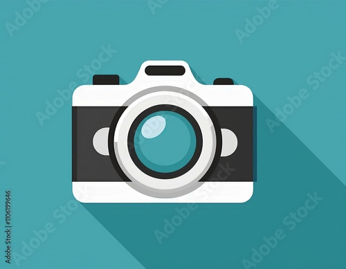 Flat-style photo camera icon representing photography equipment in a vector illustration format 