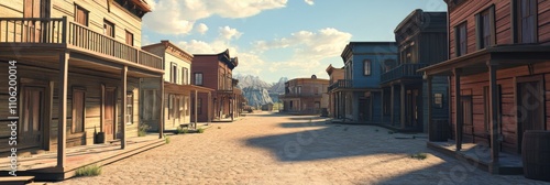 Wild West Town: Abandoned Three-Dimensional Street with Old Wooden Buildings
