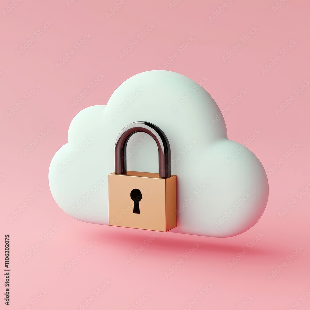 Anti tracking and encryption technology concept. Cloud with a padlock symbolizing data security and privacy.