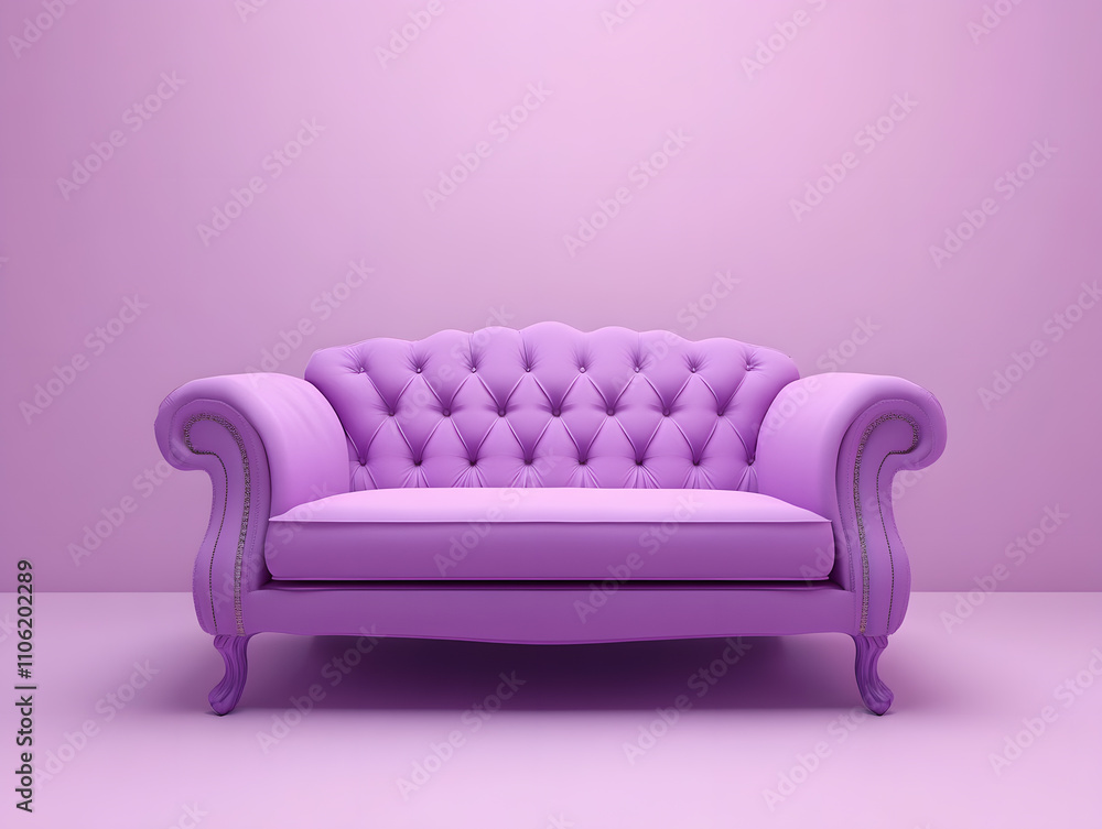 Lilac sofa on a lilac background with copy space. Neural network AI generated art Lilac sofa on a lilac background with copy space. Neural network AI generated art