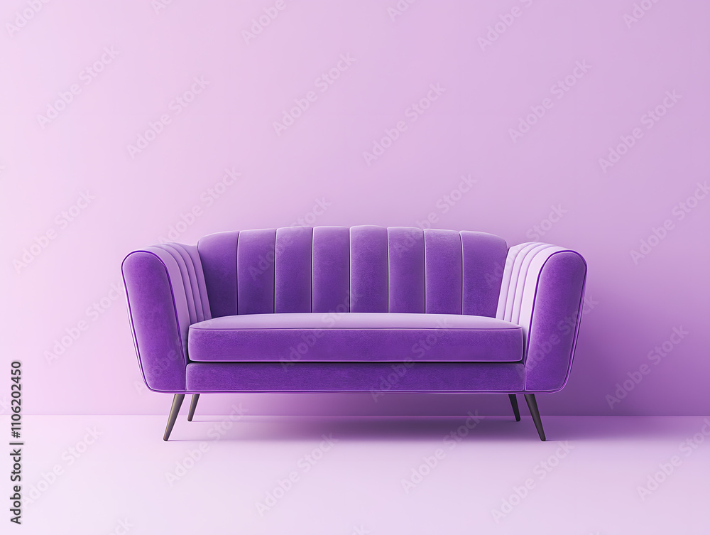 Lilac sofa on a lilac background with copy space. Neural network AI generated art Lilac sofa on a lilac background with copy space. Neural network AI generated art