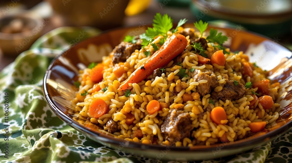 Qizil Palov - Uzbek Rice Pilaf with Carrots and Raisins (Uzbekistan Cuisine) Qizil Palov - Uzbek Rice Pilaf with Carrots and Raisins (Uzbekistan Cuisine)