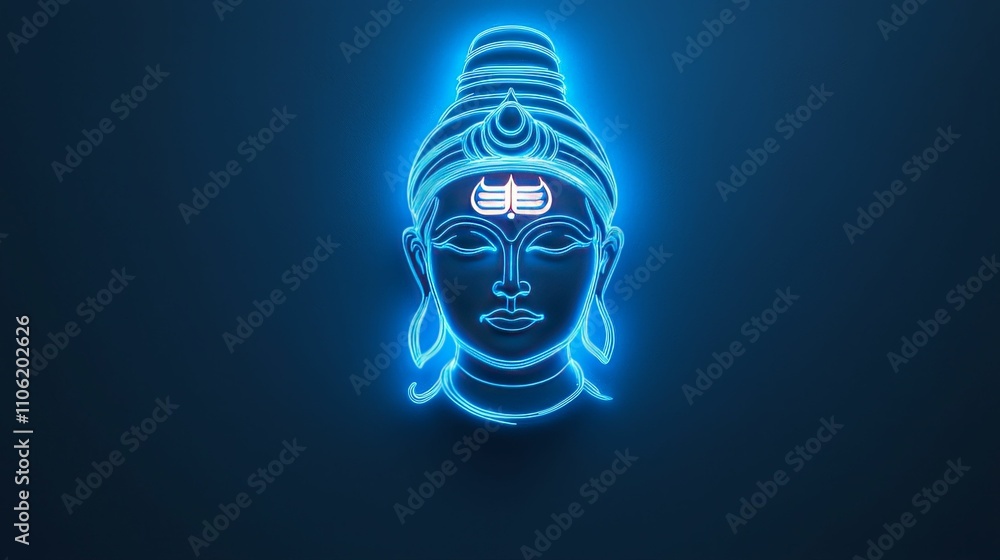 Hindu gods concept. A glowing blue silhouette of a deity with a serene expression, featuring intricate details and a distinct symbol on the forehead. Hindu gods concept. A glowing blue silhouette of a deity with a serene expression, featuring intricate details and a distinct symbol on the forehead.