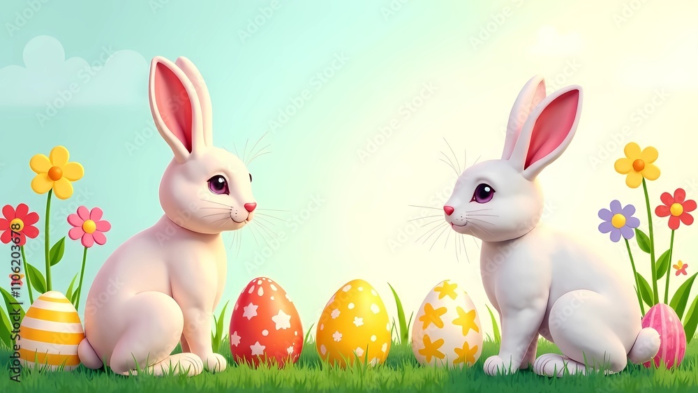 Fototapeta premium easter bunny with eggs