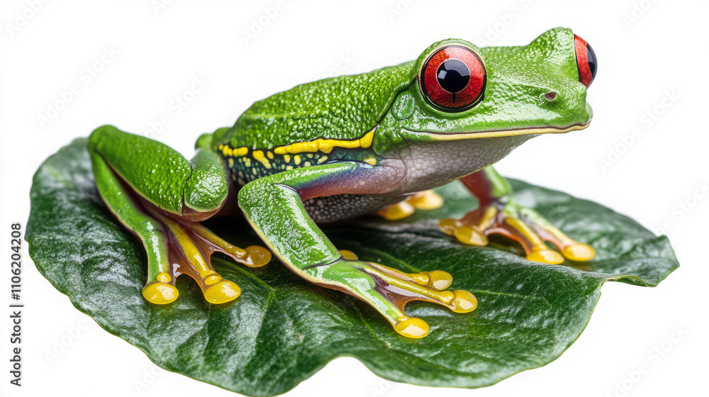 Obraz premium Red-eyed Tree Frog: Captivating Close-Up of a Vibrant Amphibian among Rainforest Leaves