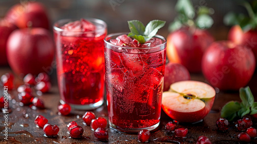 Wallpaper Mural Refreshing red beverage with garnish and fresh fruits on wooden table Torontodigital.ca