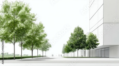 Urban landscape with trees and modern architecture in daylight