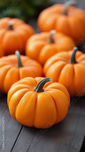 Harvest display of vibrant pumpkins on wooden crate during autumn season