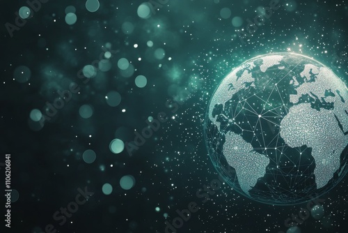 Exploration of a digital universe with glowing spheres and particles