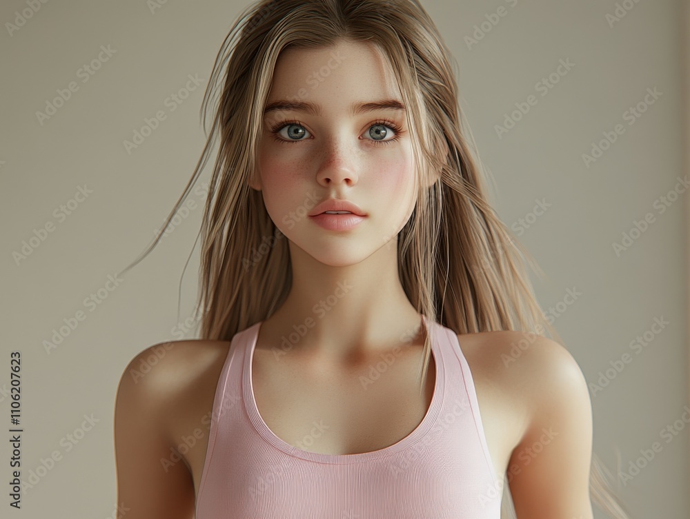 Young woman with blonde hair in casual indoor setting Young woman with blonde hair in casual indoor setting