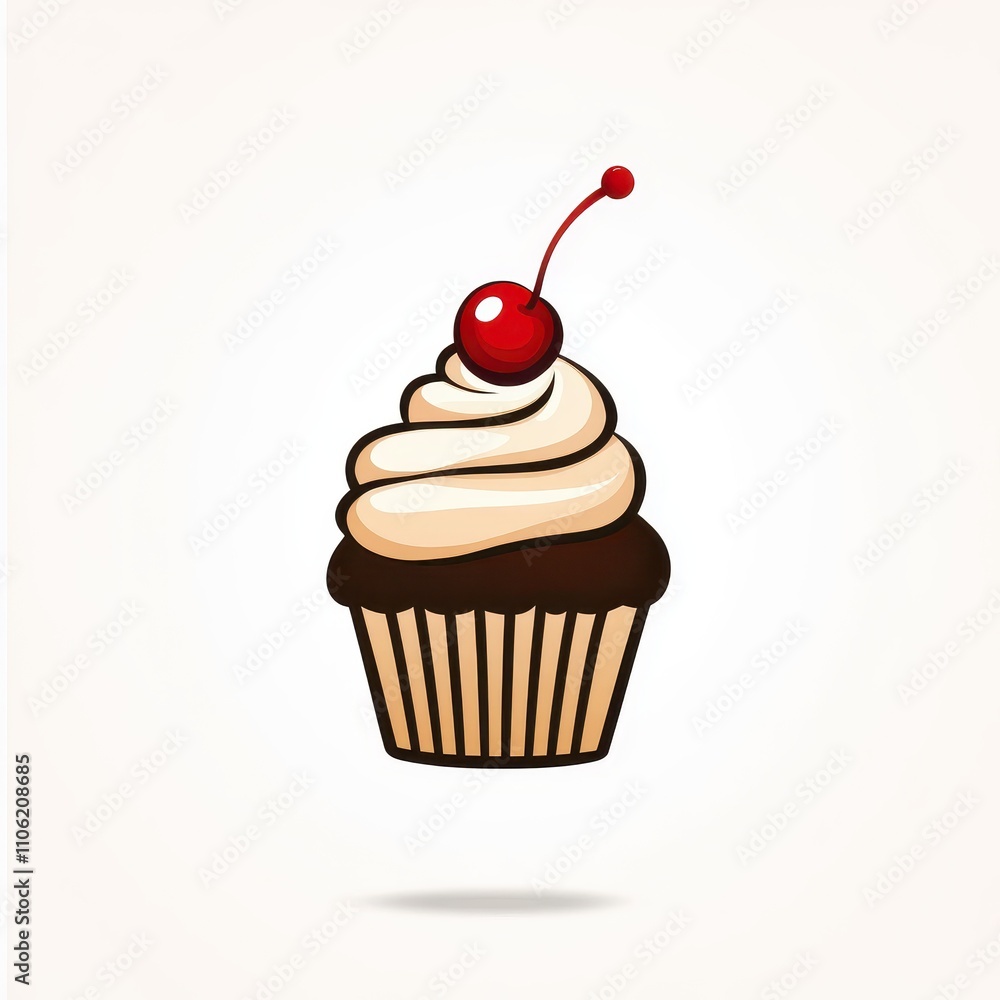 Delicious chocolate cupcake with creamy swirls of frosting topped with a bright red cherry, perfect for dessert lovers and sweet treat enthusiasts Delicious chocolate cupcake with creamy swirls of frosting topped with a bright red cherry, perfect for dessert lovers and sweet treat enthusiasts