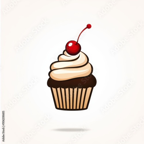 Delicious chocolate cupcake with creamy swirls of frosting topped with a bright red cherry, perfect for dessert lovers and sweet treat enthusiasts