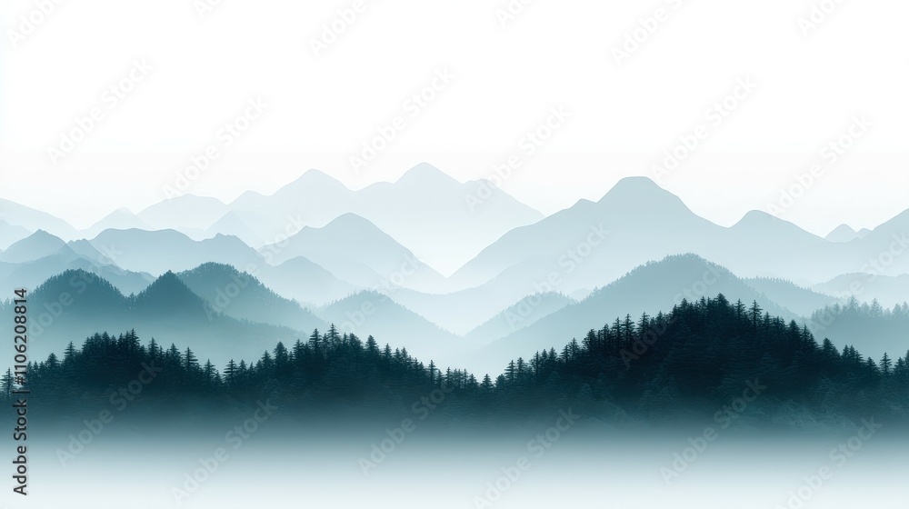Scenic mountain landscape with layered peaks and trees Scenic mountain landscape with layered peaks and trees