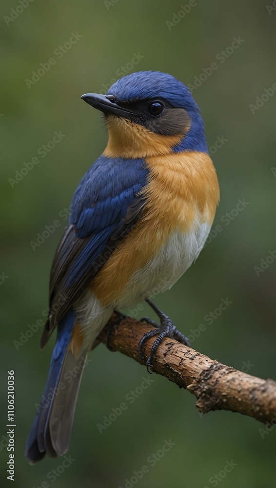 Fototapeta premium Hainan Blue Flycatcher perched on a branch.