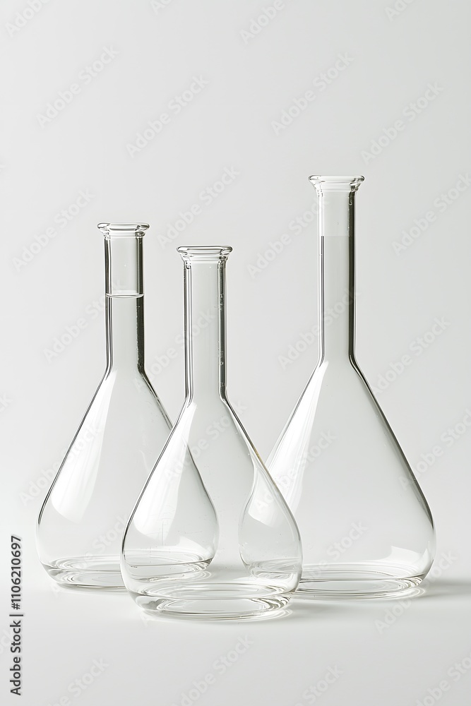 Large round-bottom flasks with intricate glass tubing setups on a spotless white background. Large round-bottom flasks with intricate glass tubing setups on a spotless white background.