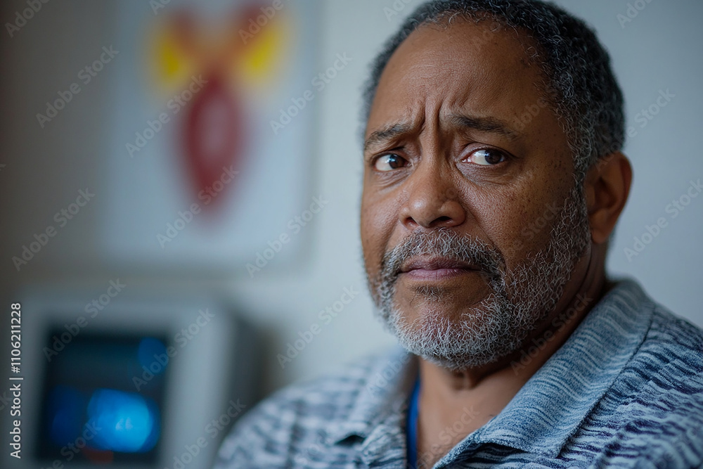 Close-up of worried man in a medical setting Close-up of worried man in a medical setting