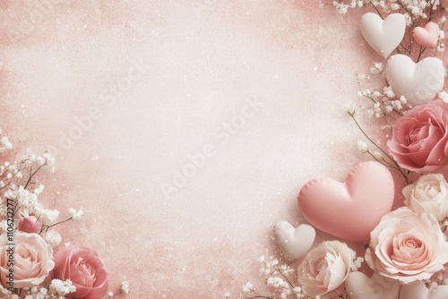 Floral arrangement with soft pink and white flowers on textured background fo...