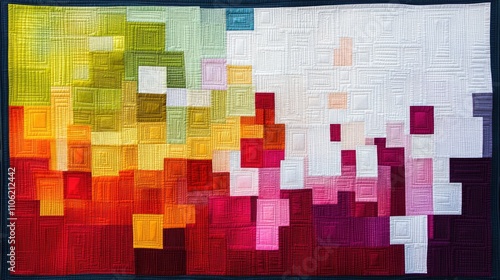 Vibrant abstract quilt showcasing a gradient of colors and patterns photo