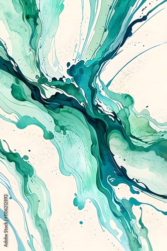 Abstract watercolor paint background by nay blue and teal green with liquid texture for background