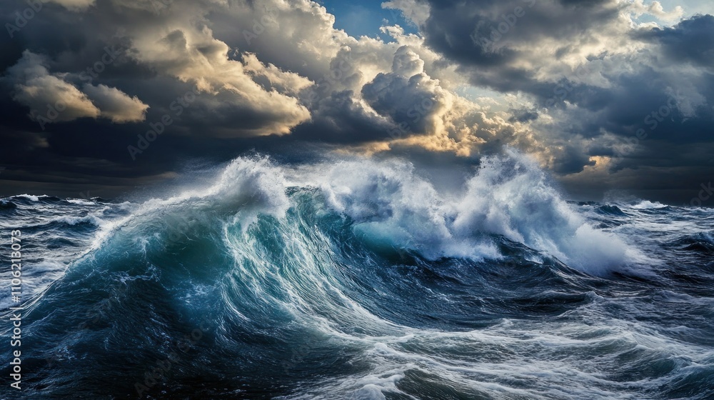 Fototapeta premium Dramatic Ocean Waves Under Stormy Clouds