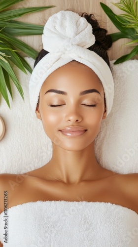 Woman enjoying a relaxing facial treatment in a serene spa setting during the...
