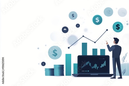 Business professional analyzes data and trends with laptop in modern office s...