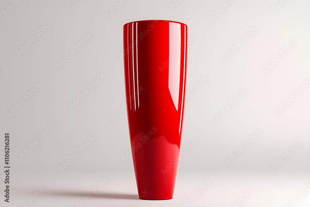 Modern Minimalist High-Gloss Red Vase on a Neutral Background Showcasing Contemporary Design and Aesthetic Appeal for Interior Decoration and Home Styling Modern Minimalist High-Gloss Red Vase on a Neutral Background Showcasing Contemporary Design and Aesthetic Appeal for Interior Decoration and Home Styling