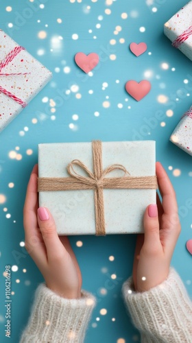 Gift preparation with love and heart decorations for a special occasion