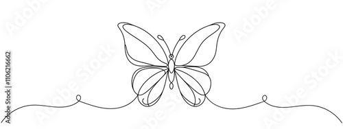 Continuous butterfly one line drawing and simple single outline vector Drawing.