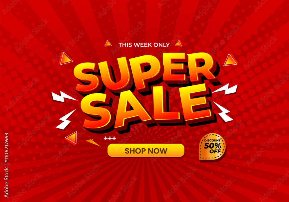 Super sale 50 percent off promotion banner design on orange background.Sale and discount concept Super sale 50 percent off promotion banner design on orange background.Sale and discount concept