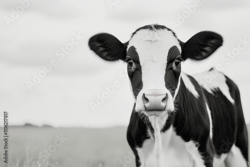 Calf grazing peacefully in a meadow under a cloudy sky during late afternoon