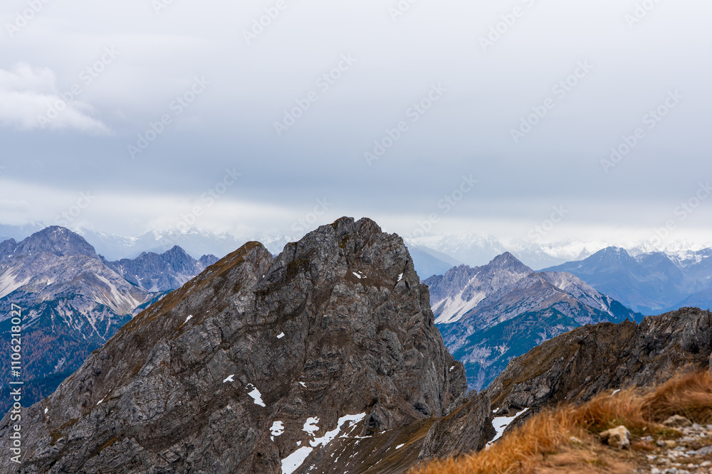 Fototapeta premium Panoramic view from Karwendel summit to the Tyrolean Alps.
