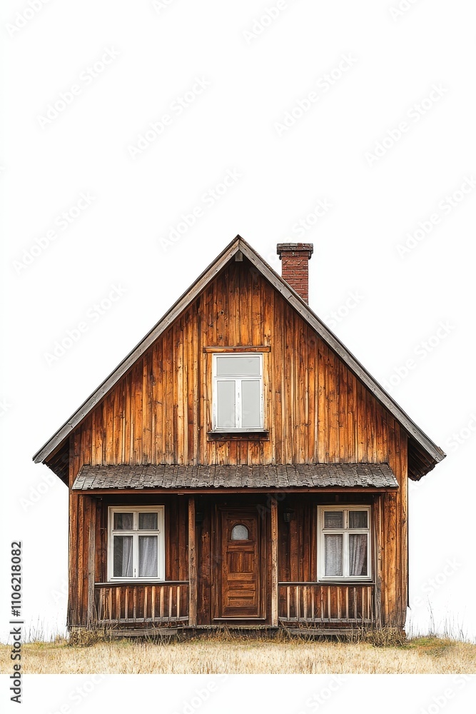 Rustic wooden house, weathered facade, small porch. Rustic wooden house, weathered facade, small porch.