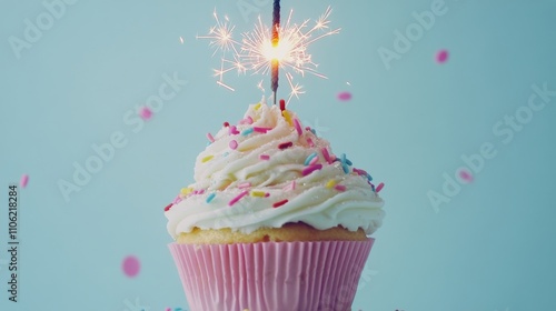 Colorful cupcake with sparkler celebration during festive occasion