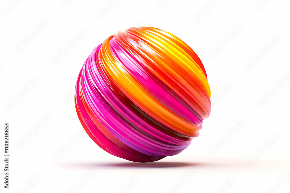 Fototapeta premium Abstract Colorful Sphere with Swirling Patterns in Vibrant Pink, Orange, and Yellow Shades on a Clean White Background