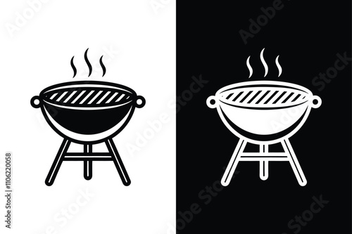 Grill BBQ vector icon design vector on White Background ,Vector Art Illustration on white background.