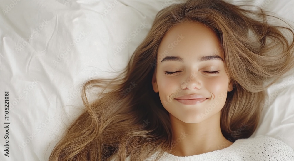 Young girl peacefully sleeping in a cozy bedroom during early morning hours Young girl peacefully sleeping in a cozy bedroom during early morning hours